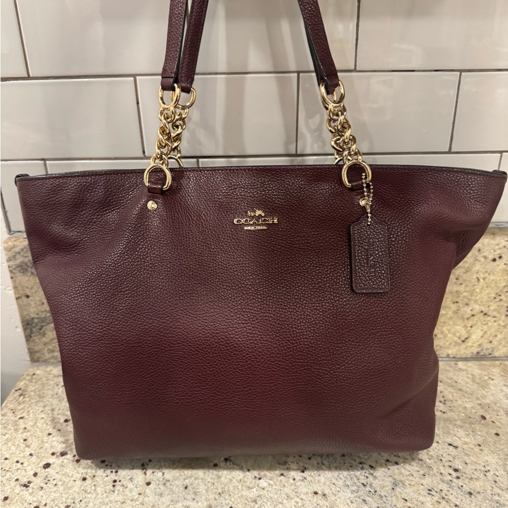 Coach Burgundy Leather Tote Bag